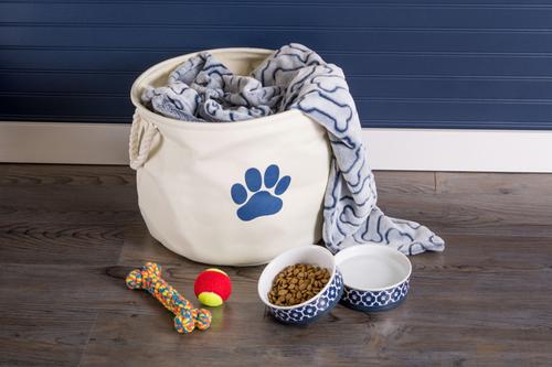 Show full view: Bone Dry Paw Print Dog & Cat Collapsible Storage Bin, Off White, Small slide 2 of 4
