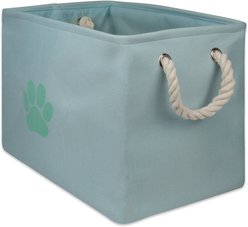 Bone Dry Paw Print Rectangle Dog Storage Bin, Aqua, Medium