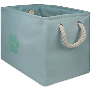 Bone Dry Paw Print Rectangle Dog Storage Bin, Aqua, Small