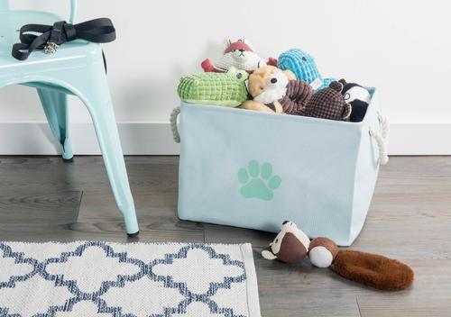 Show full view: Bone Dry Paw Print Rectangle Dog Storage Bin, Aqua, Small slide 2 of 6