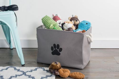 Show full view: Bone Dry Paw Print Rectangle Dog Storage Bin, Grey, Medium slide 2 of 6