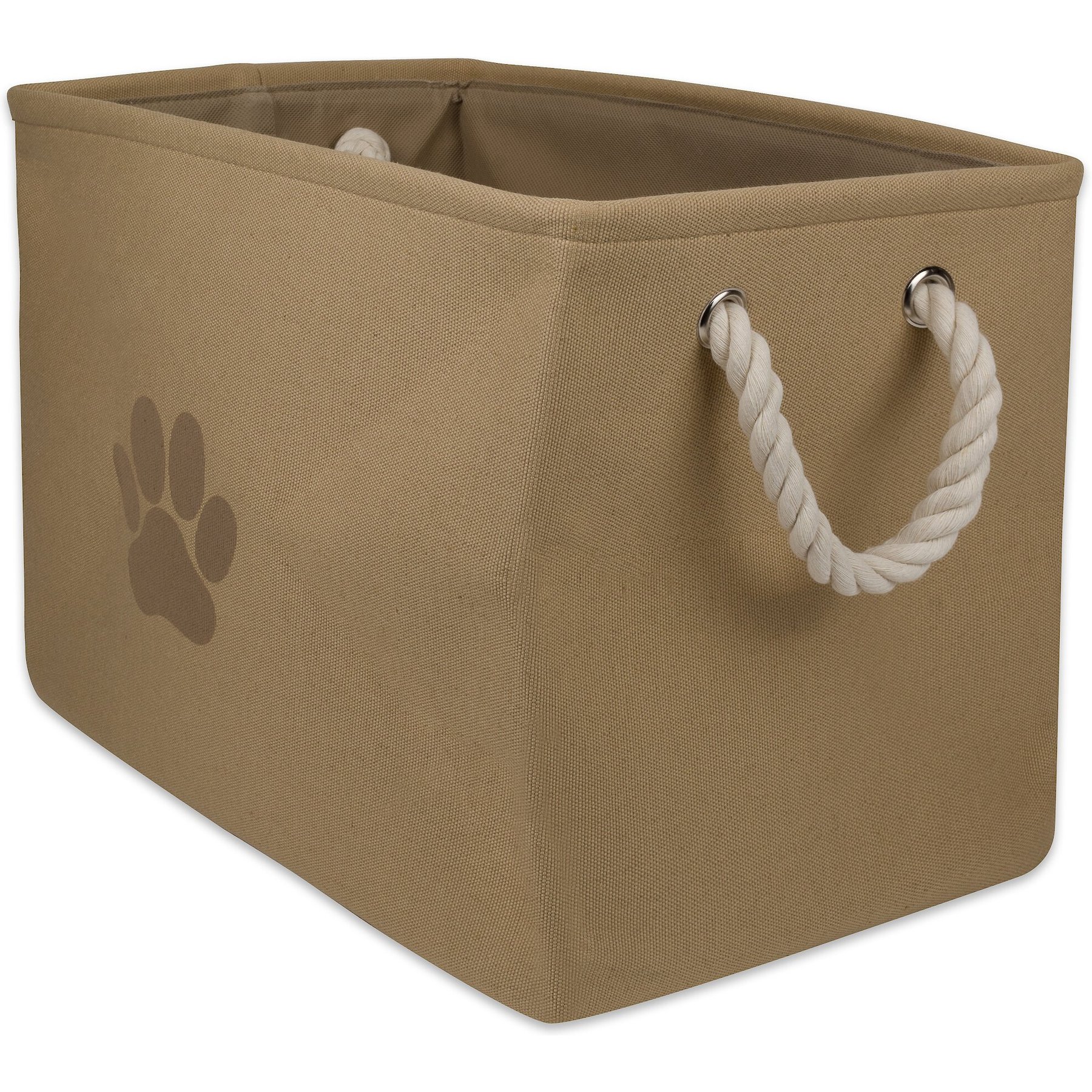 Bone Dry Paw Print Rectangle Dog Storage Bin, Taupe, Medium