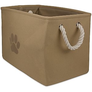 Bone Dry Paw Print Rectangle Dog Storage Bin, Taupe, Medium