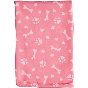 Bone Dry Printed Hearts Microfiber Dog Bath Towel, Pink