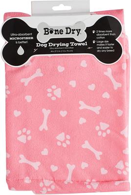 Show full view: Bone Dry Printed Hearts Microfiber Dog Bath Towel, Pink slide 2 of 6