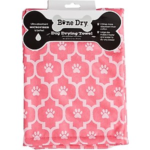 Bone Dry Printed Moroccan Microfiber Dog & Cat Bath Towel, Pink