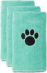 Bone Dry Small Embroidered Paw Dog & Cat Towel Set, 3 count, Aqua