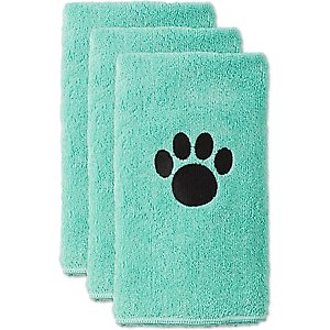 Bone Dry Small Embroidered Paw Dog & Cat Towel Set, 3 count, Aqua