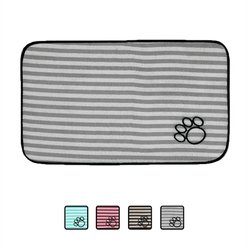 Bone Dry Stripe Embroidered Paw Print Dog & Cat Food Mat, Gray, Large