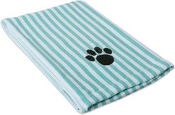 Bone Dry Striped Embroidered Paw Dog & Cat Towel, Aqua