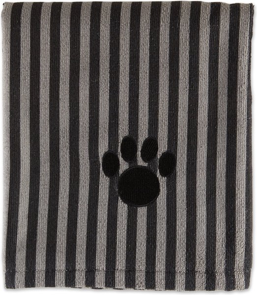 Show full view: Bone Dry Striped Embroidered Paw Dog & Cat Towel, Black slide 1 of 5