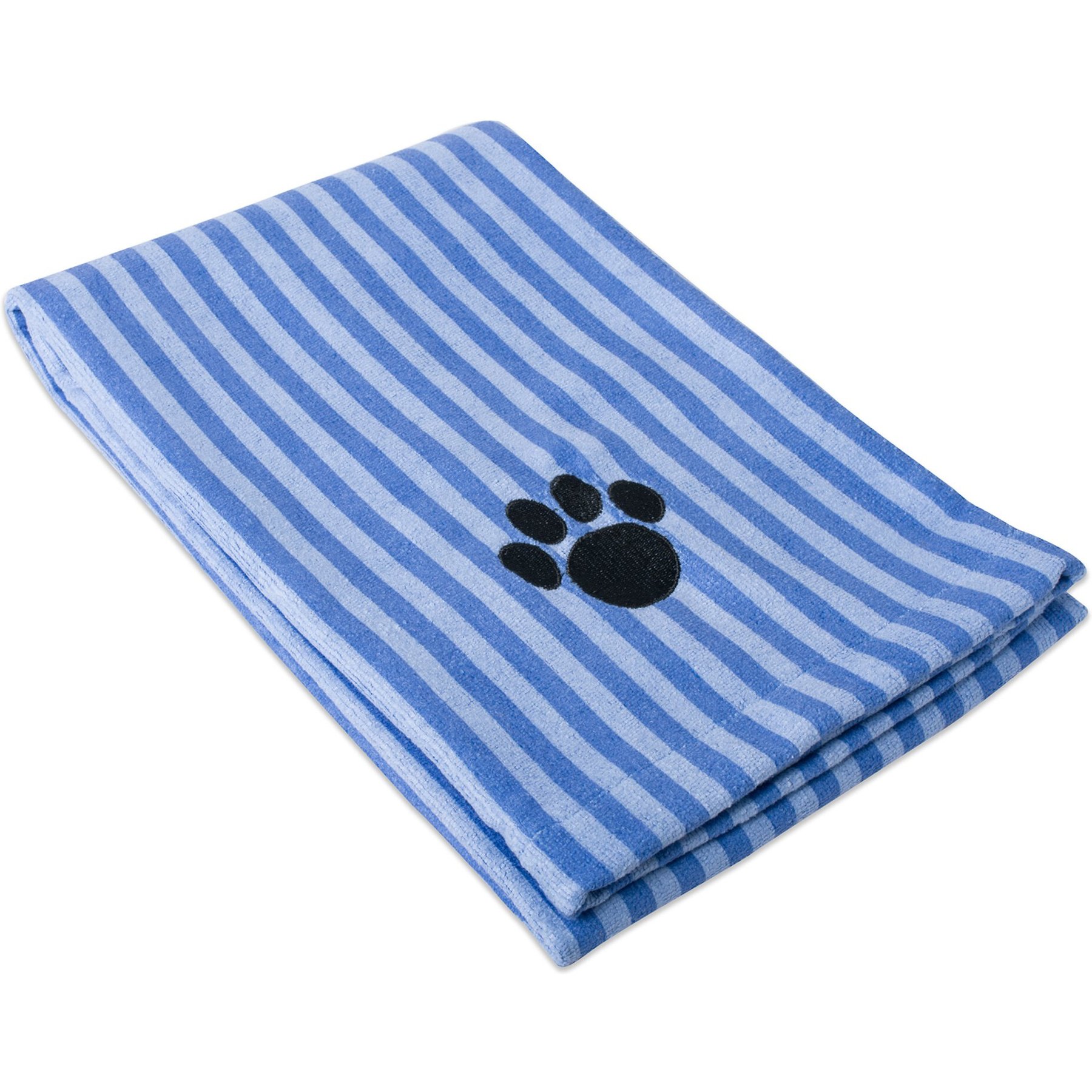 Bone Dry Striped Embroidered Paw Dog & Cat Towel, Blue