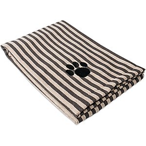 Bone Dry Striped Embroidered Paw Dog & Cat Towel, Brown