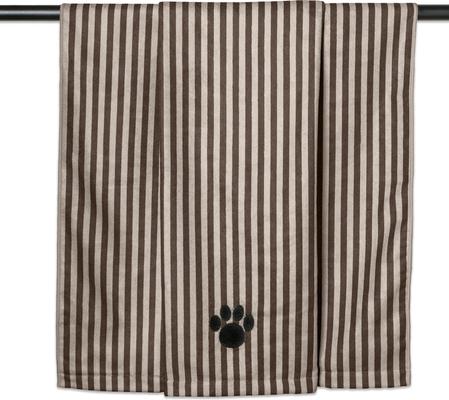 Show full view: Bone Dry Striped Embroidered Paw Dog & Cat Towel, Brown slide 5 of 7