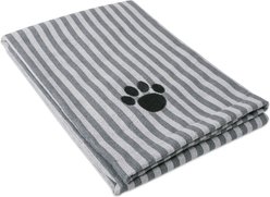 Bone Dry Striped Embroidered Paw Dog & Cat Towel, Gray