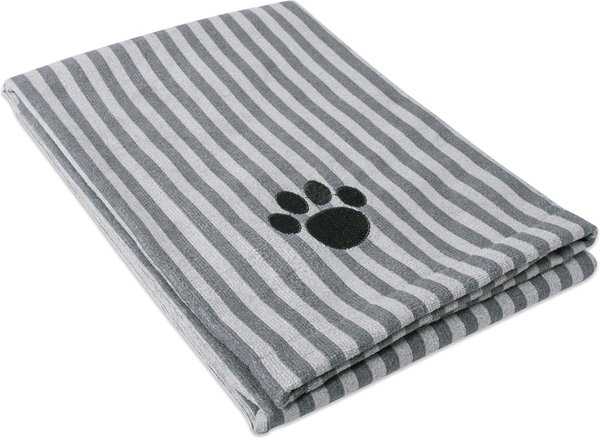 Show full view: Bone Dry Striped Embroidered Paw Dog & Cat Towel, Gray slide 1 of 6