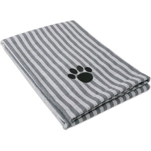 Bone Dry Striped Embroidered Paw Dog & Cat Towel, Gray