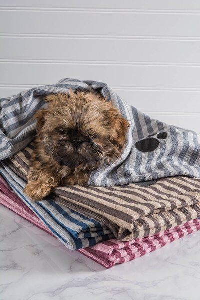 Show full view: Bone Dry Striped Embroidered Paw Dog & Cat Towel, Gray slide 6 of 6