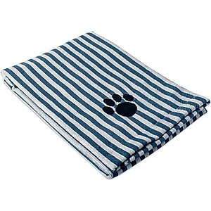 Bone Dry Striped Embroidered Paw Dog & Cat Towel, Navy
