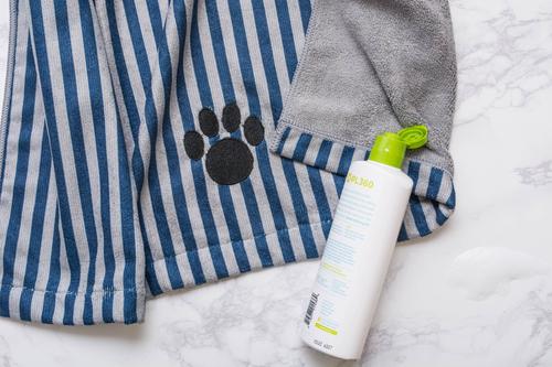 Show full view: Bone Dry Striped Embroidered Paw Dog & Cat Towel, Navy slide 7 of 7