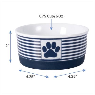 Show full view: Bone Dry Striped Non-Skid Ceramic Dog & Cat Bowl Set, 0.75-cup, 2 count, Nautical Blue slide 2 of 8