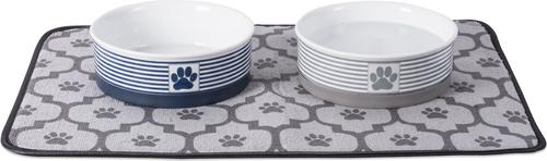 Show full view: Bone Dry Striped Non-Skid Ceramic Dog & Cat Bowl Set, 1.5-cup, 2 count, Grey slide 8 of 9