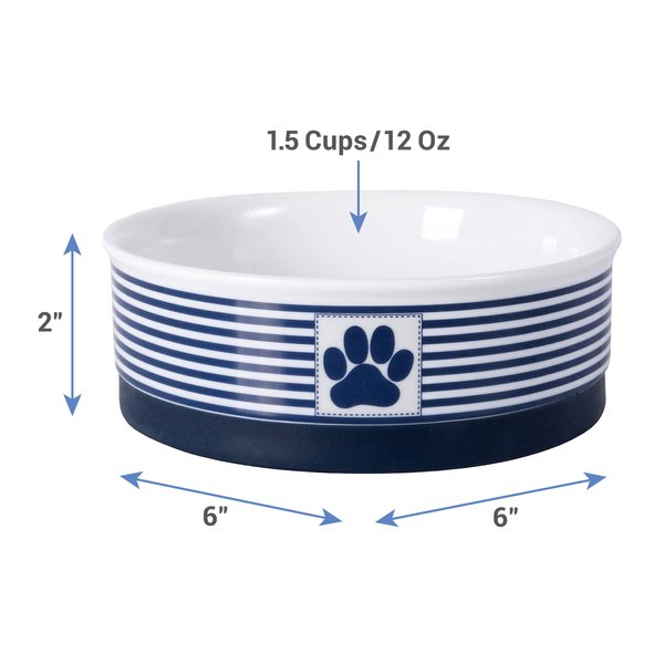 Show full view: Bone Dry Striped Non-Skid Ceramic Dog & Cat Bowl Set, 1.5-cup, 2 count, Nautical Blue slide 2 of 8