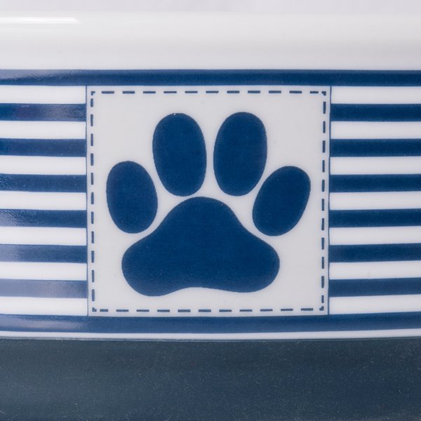 Show full view: Bone Dry Striped Non-Skid Ceramic Dog & Cat Bowl Set, 1.5-cup, 2 count, Nautical Blue slide 4 of 8
