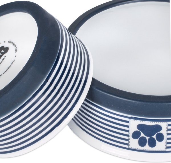 Show full view: Bone Dry Striped Non-Skid Ceramic Dog & Cat Bowl Set, 1.5-cup, 2 count, Nautical Blue slide 7 of 8