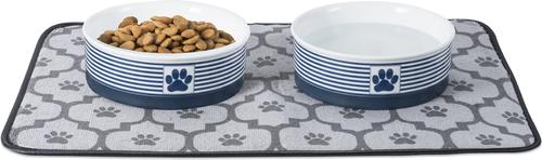 Show full view: Bone Dry Striped Non-Skid Ceramic Dog & Cat Bowl Set, 3-cup, 2 count, Nautical Blue slide 3 of 8