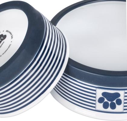 Show full view: Bone Dry Striped Non-Skid Ceramic Dog & Cat Bowl Set, 3-cup, 2 count, Nautical Blue slide 7 of 8