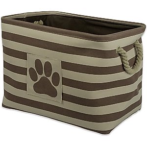 Bone Dry Striped Rectangle Dog Storage Bin, Brown, Medium
