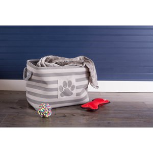Bone Dry Striped Rectangle Dog Storage Bin, Grey, Large