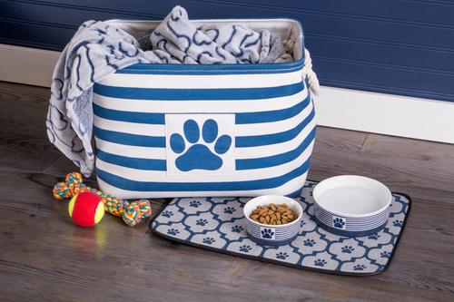 Show full view: Bone Dry Striped Rectangle Dog Storage Bin, Navy, Large slide 2 of 6
