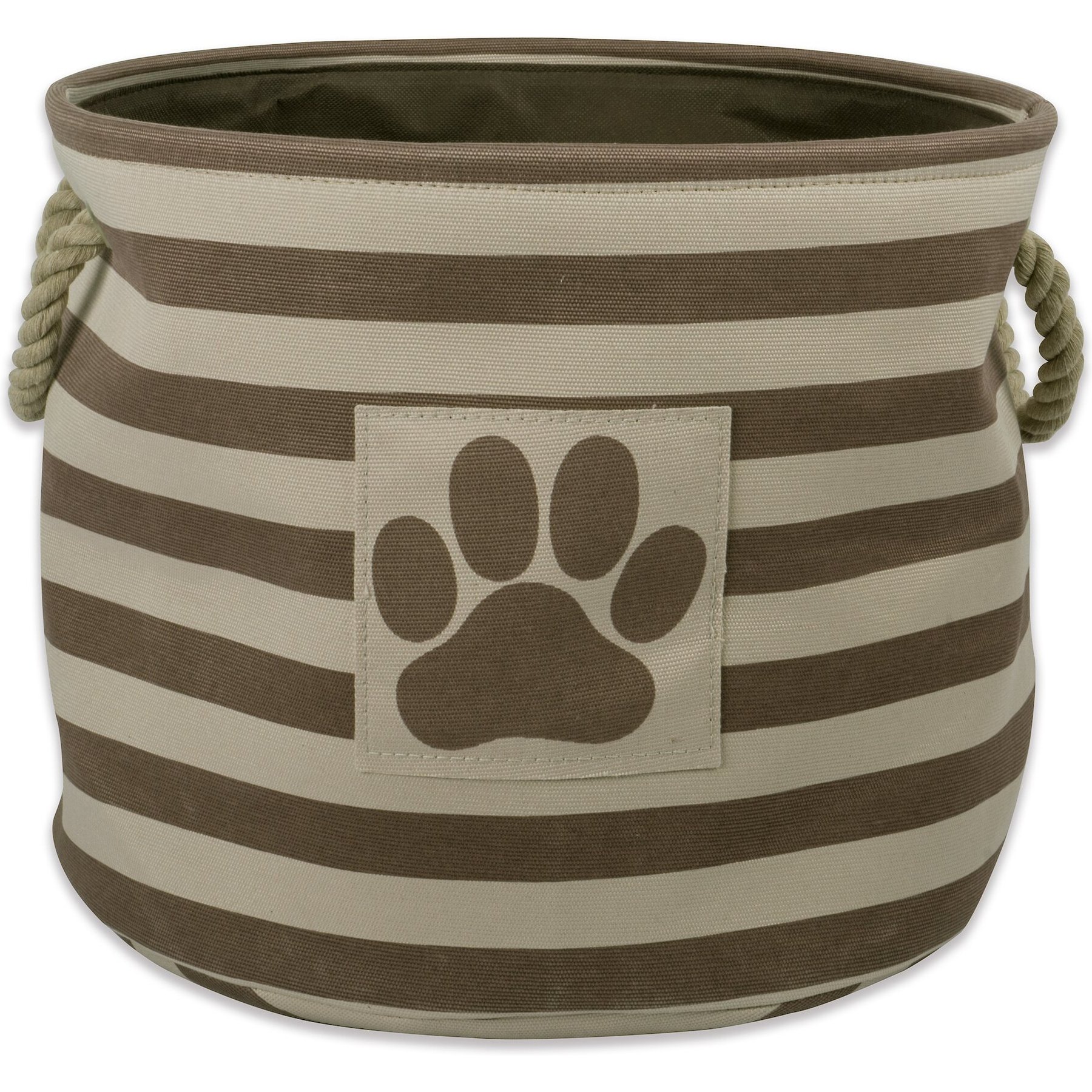 Bone Dry Striped Round Dog Storage Bin, Brown, Large