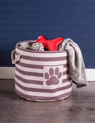 Show full view: Bone Dry Striped Round Dog Storage Bin, Brown, Large slide 2 of 5
