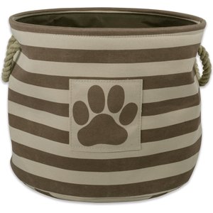 Bone Dry Striped Round Dog Storage Bin, Brown, Small