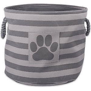 Bone Dry Striped Round Dog Storage Bin, Grey, Small