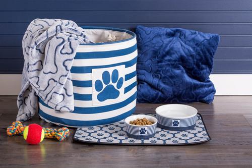 Show full view: Bone Dry Striped Round Dog Storage Bin, Navy, Large slide 5 of 6