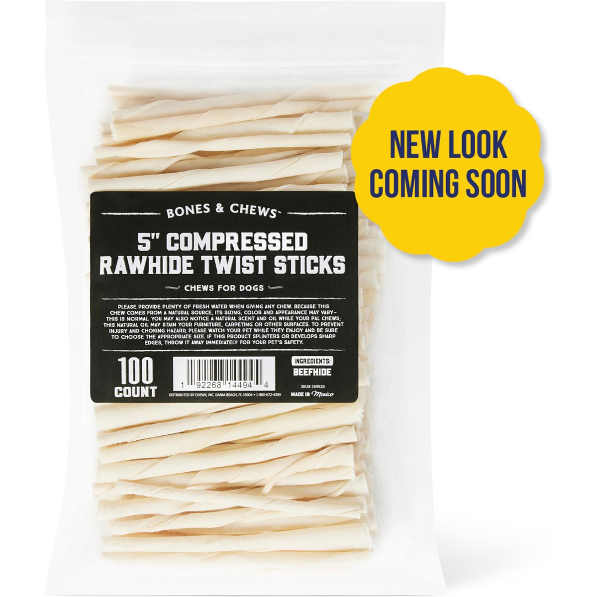 Bones & Chews 5" Rawhide Twist Sticks Dog Treats (New Look Coming Soon), 28-oz bag