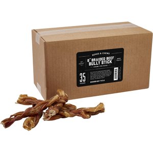 Bones & Chews Braided Bully Stick 6" Dog Treats, case of 35