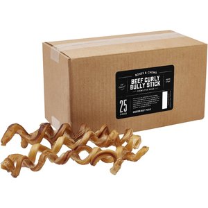 Bones & Chews Curly Bully Stick 7-10" Dog Treats, case of 25