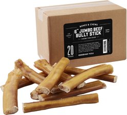 Bones & Chews Jumbo Bully Stick 6" Dog Treats, 20 count