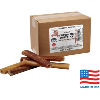 Bones & Chews Bones & Chews Made in USA Jumbo Bully Stick 6" Dog Treats, 20 count