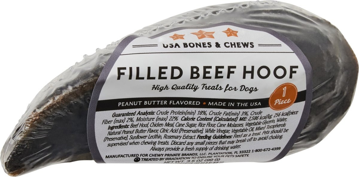 Bones & Chews Made in USA Peanut Butter Flavored Filled Beef Hooves Dog Treats