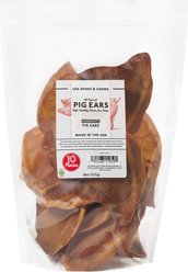 Bones & Chews Made in USA Pig Ear Chews Dog Treats, 10 count