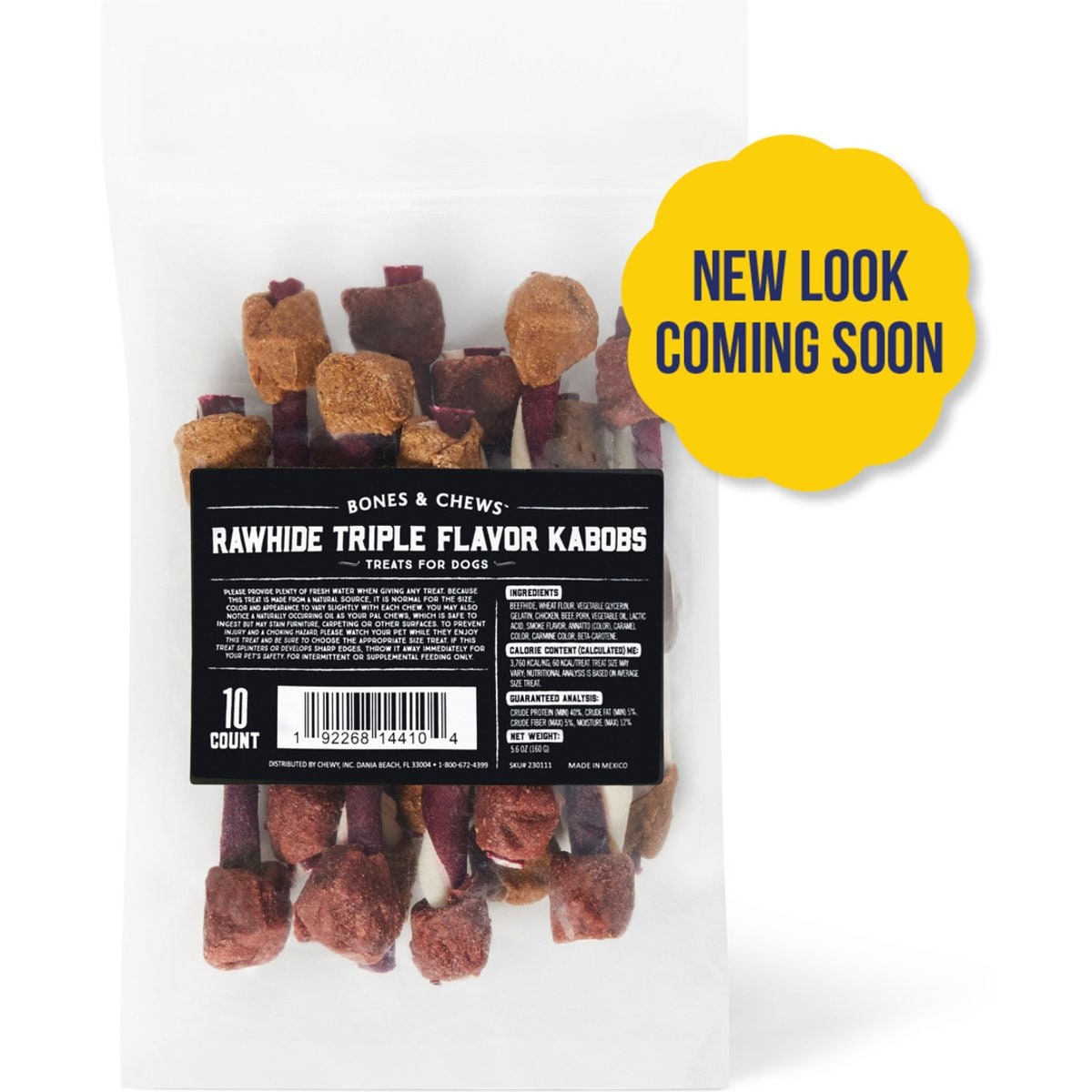 Bones & Chews Rawhide Triple Flavor Kabobs Dog Treats (New Look Coming Soon), 20 count bundle