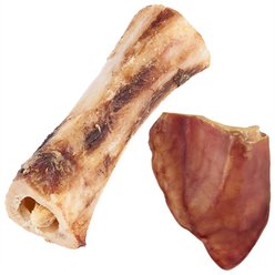 Bones & Chews Roasted Marrow Bone 6" + Pig Ear Chews Dog Treats