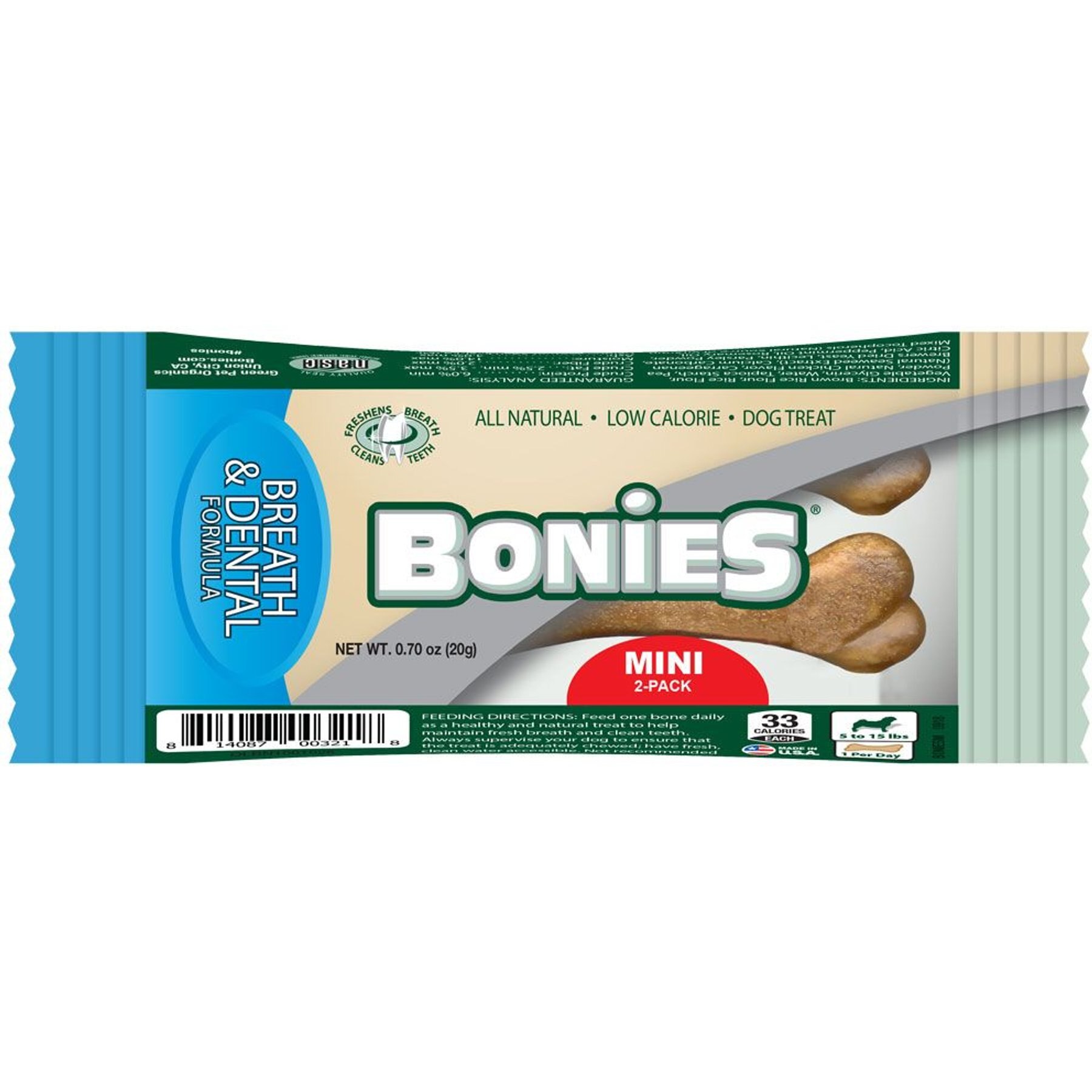 BONIES Breath & Dental Formula Mini Dental Dog Treats, 2 count