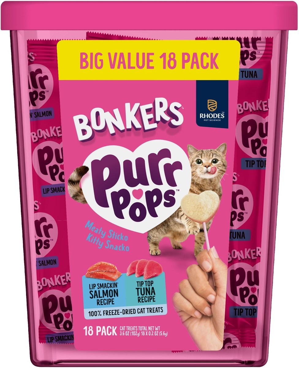 Bonkers Purr Pops Lip Smackin' Grain-Free Salmon & Tuna Freeze-Dried Cat Treats, 18 count